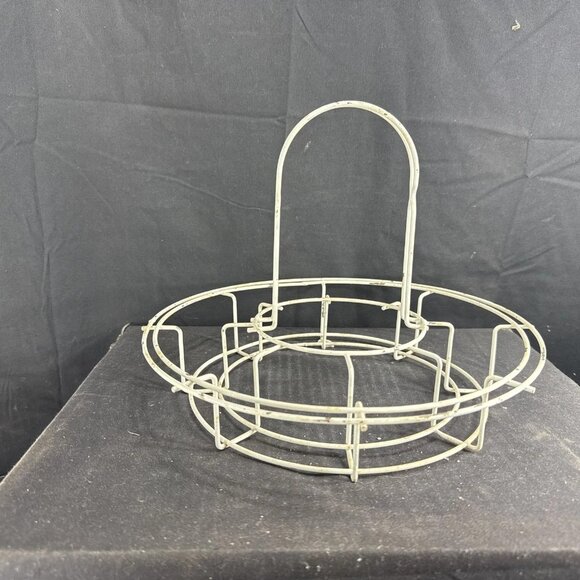 Vtg 8 Glass/Slot Metal Wire Basket Carrier Caddy White Kitchen Server Decor - Picture 1 of 6